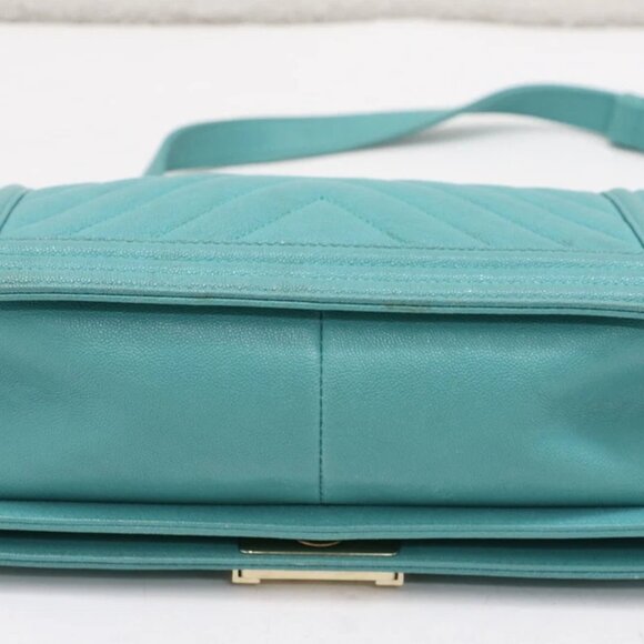 Chanel Caviar Chevron Quilted Medium Boy Flap Shoulder Bag - Turquoise - Picture 9 of 15